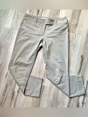 WHBM Beige Skinny Stretch Ankle elevated khaki Pants, snap closure, size: 8